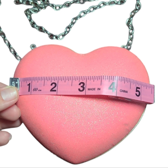 Pink Puffed Glitter Heart Clutch Purse - Picture 5 of 11